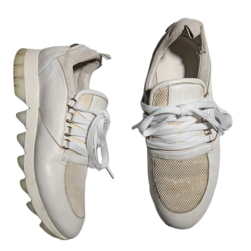 Peserico White Tone on Tone Leather Suede Lace Up Streetwear Sneakers 38 7.5